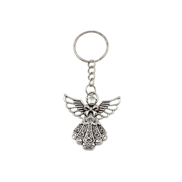 

30pcs antique silver alloy angel band chain key ring travel protection diy jewelry321q