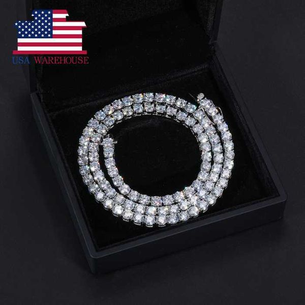 

local us stock iced out 925 sterling silver vvs moissanite diamond cluster tennis chain necklace