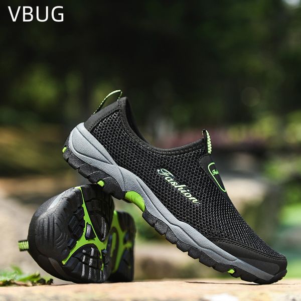 

sandals breathable mens casual sneakers mesh wading sports round toe convenient and comfortable non-slip outdoor mesh, Black