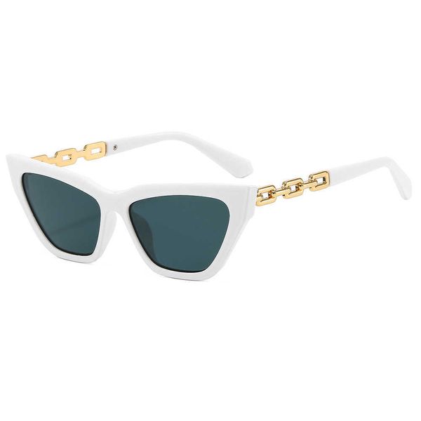 

2021 new metal chain sun women's fashion sun ins plate stripe glasses, White;black