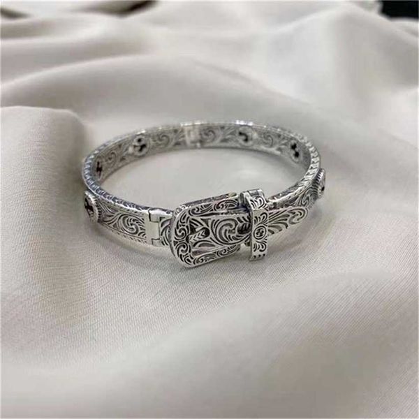 

2023 designer new fashion jewelry gujia s925 old with antique pattern silver interlocking hollow out bracelet for men and women, Black