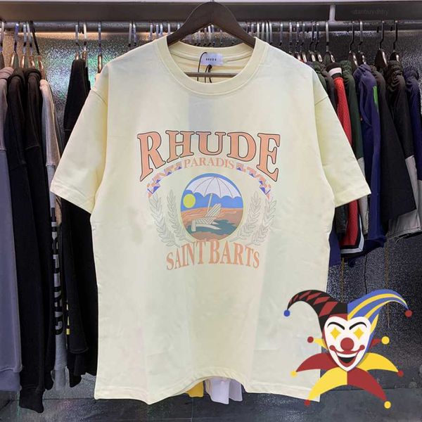 

2023ss rhude t shirt men women oversized steamship printing rhude tee short sleeve, White;black