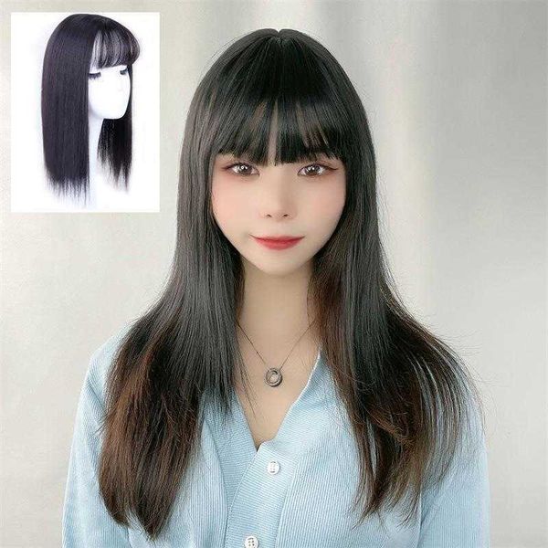 

hairpiece womens long straight hair invisible and breathable, Black;brown