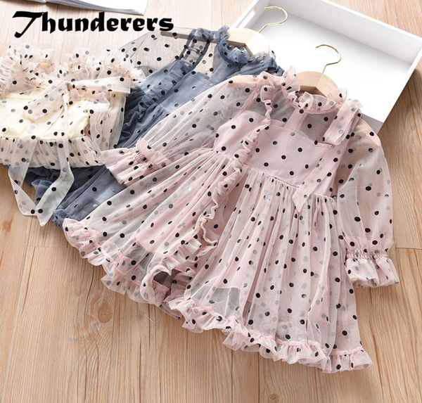 

thunderers fashion girl party dresses mesh dots long sleeve children princess dress casual elegant kids dress baby clothes lj200924415245, Red;yellow