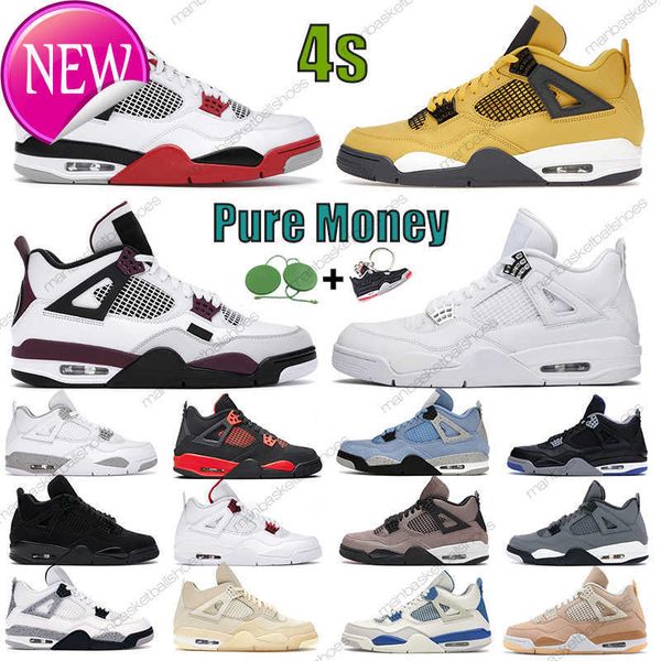 

2022 mens basketball 4s shoes fire red thunder university blue shimmer white oreo cement black cat bred pure money cool grey what the men mo