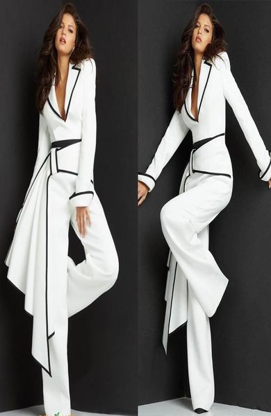 

red carpet fashion women pants suits color matching white black wedding suit prom evening party wear 2 pieces5153778, Black;red