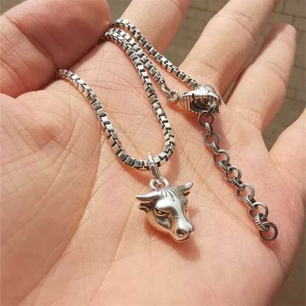 

2023 designer new jewelry head necklace sterling silver chinese zodiac long men's ox pendant