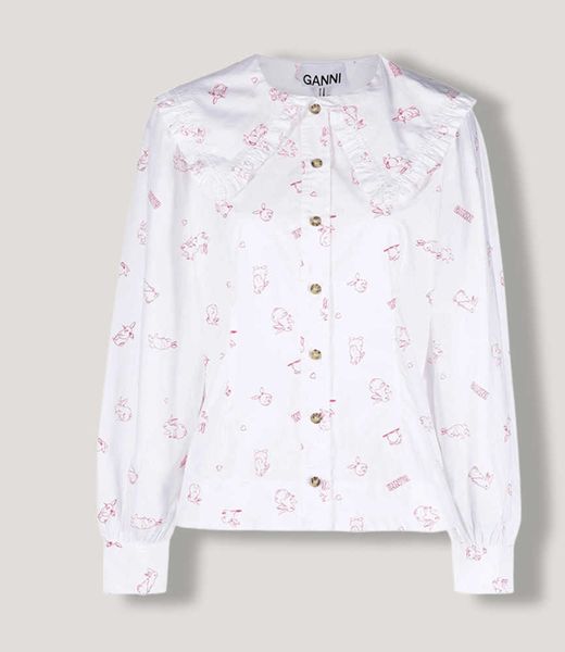 

ganni 2023ss women designer shirt exclusive collection doll collar shirt loose women, White
