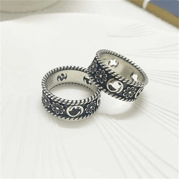 

2023 designer new jewelry silver ancient home flower double letter couple pair old ring valentine's day gift