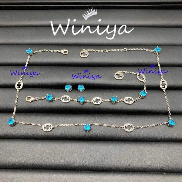 

2023 designer new gujia blue suit/gjia new letter diamond necklace bracelet earrings temperament light luxury jewelry, Silver