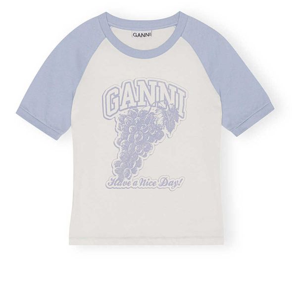 

ganni 2023ss women designer t-shirt fruit collection printed color matching women short sleeve t-shirt, White