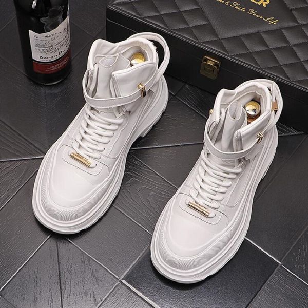 

punk high men platform casual shoes designer luxury sneakers web celebrity ankle boots zapatillas hombre d2a51, Black