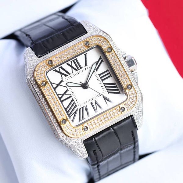 

diamonds square luxury watches gold mixed silver iced out watch 42mm 904l stainless steel case bracelet eta 8215 automatic waterproof watch, Slivery;brown