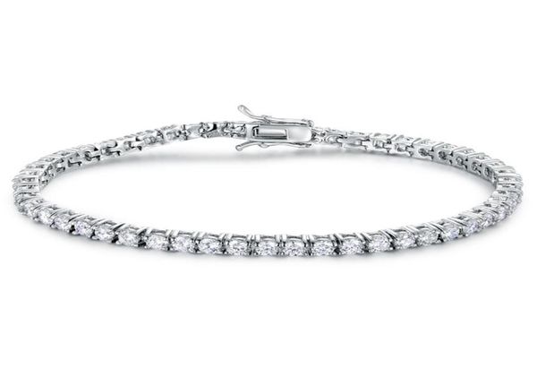 

100 authentic solid 925 sterling silver tennis chains hiphop tide bracelets zircon 3mm bracelet tennis bracelet luxury silver je9508891, Golden;silver