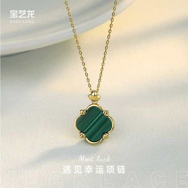 

pendant necklaces strands strings baoyilong net red ins natural malachite clover meets lucky s925 sterling silver necklace clavicle chain fe