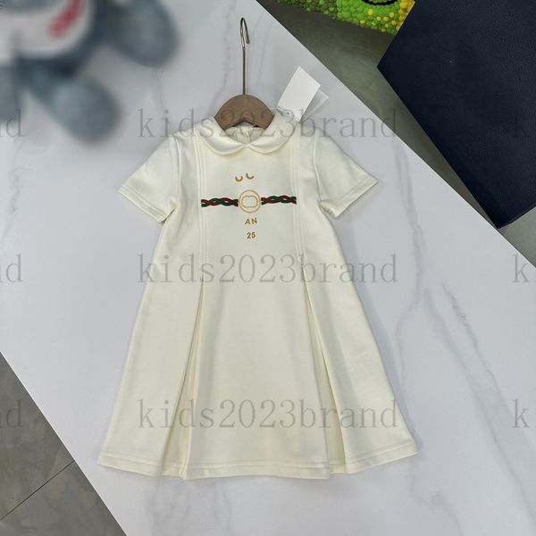 

2023ss elegant girl's dress doll collar brand designer girls dress short sleeve dress design mesh gauze dress splicing princess skirts, Red;yellow