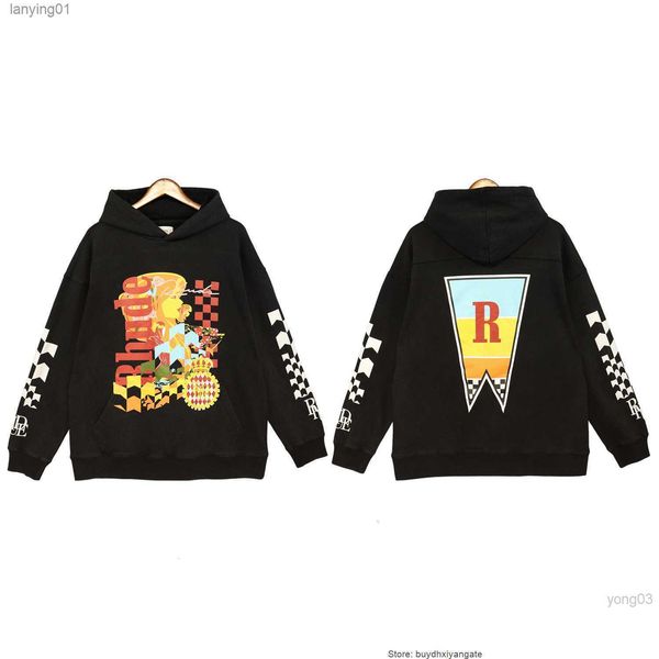

autumn winter men's hoodies rhude black joyride hooded water wash for men