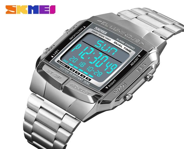 

skmei sports watch men digital watch alarm clock countdown watch large dial glass mirror clock fashion outdoor relogio masculino5906868, Slivery;brown