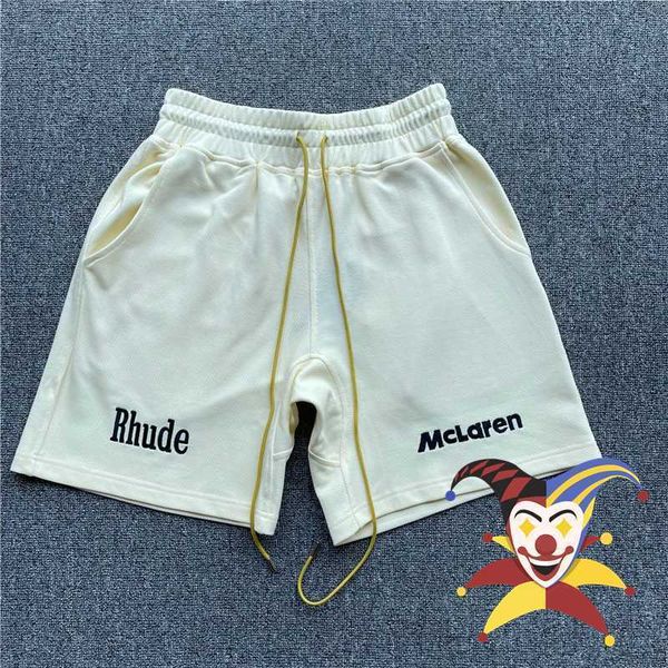 

embroidery rhude shorts men women 1 1 yellow drawstring summer style rhude breeches, White;black