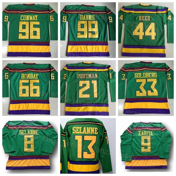 

movie green 1993 vintage ice hockey 99 adam banks jerseys retro 96 charlie conway 21 dean portman 44 fulton reed 33 greg goldberg 66 gordon, Black;red