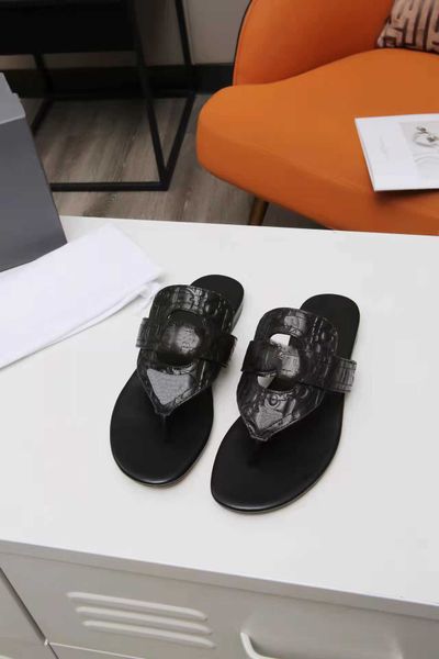 

fashion sandals genuine leather h women slippers summer luxury flat slides ladies beach sandal party wedding oran slipper with box35-42, Black