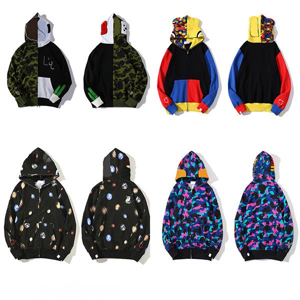

quality sharks designer hoodie mens sweatshirts women camouflage jacket jogger zipper japanese fashion sportwear brand hooded390, Black