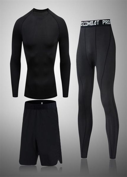 

men039s sportswear compression suits training clothing set training jogging sports thermal underwear running workout gym tights9216640, Gray