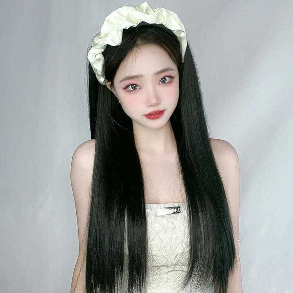 

cloud headband wig female one uv type high temperature fiber half headgear, Black