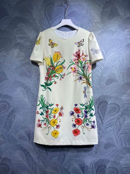 

dress original designer fashion print hand beads spring/summer 2023 short sleeve loose round neck dress s-xl, Black;gray