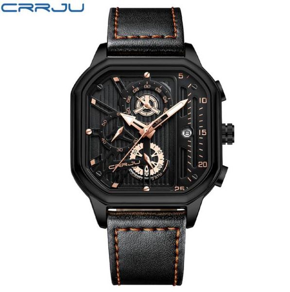 

fashion square dial leather mens watches luxury sport waterproof watch man chronograph quartz wristwatches, Slivery;brown