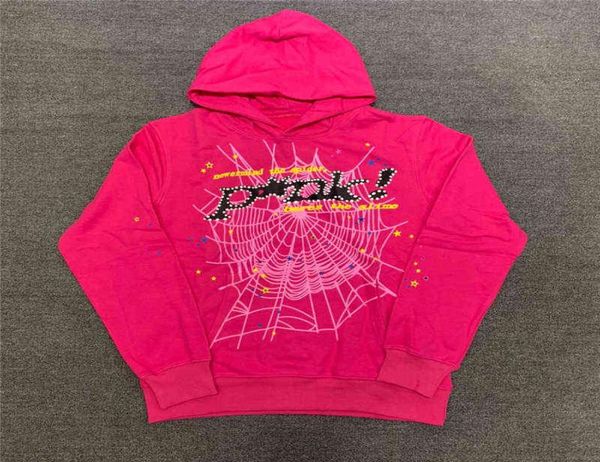 

embroidery pearl sp5der 555555 hoodies pink spider web print men women winter autumn pullover cap sweatshirts t2207261695076, Black