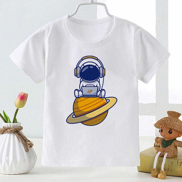 

t-shirts 2-12 years kids cartoon clothes cute astronaut print t shirt enfant boys girls summer short toddler tees harajuku plus size w0317, Blue