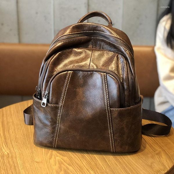 

backpack style women genuine leather shoulder bag travel vintage college fashion casual school bags large capacity quality