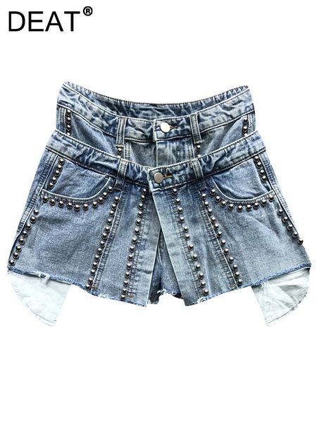 

women's shorts deat 2023 summer fashion high waist fake two pcs rivet loose wide leg short denim pant female 17a767 230317, White;black