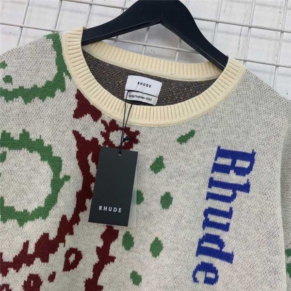 

rhude knitted sweater men women 1 1 vintage apricot cashew jacquard rhude sweatshirts er9q, White;black