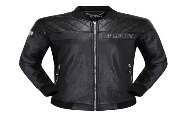 

plein bear winter autumn men coat jacket slim faux leather motorcycle pu faur jackets longsleeve outerwear coats 841625473904, Black