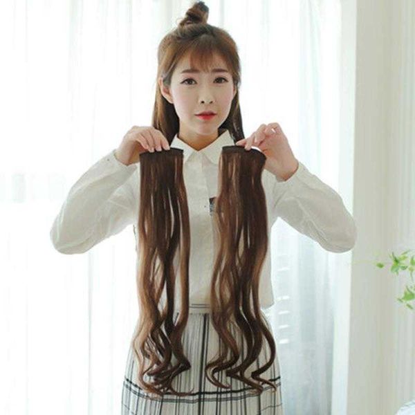 

set long curly hair one piece two clip roll hairpiece breathable, Black;brown