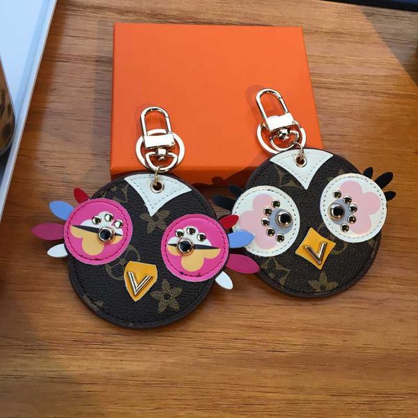 

new key ring chain brand cute owl design chick plate charms mini pu leather car keys holder fashion jewelry pendant bag keychain accessories, Slivery;golden
