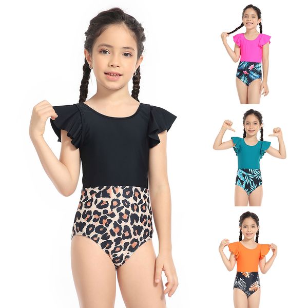 

2023 new fashion children kids swimwear tropical style swimsuit bikini, White;black