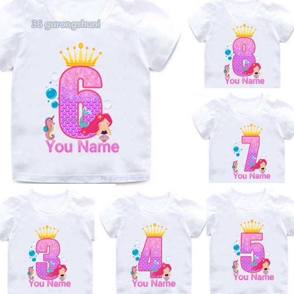 

t-shirts happy birthday print graphic t shirts children clothes cartoon mermaid 1 2 3 6 th clothing girl boy kids for girls t-shirts w0317, Blue