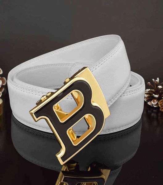 

2021 belt men039s genuine leather automatic buckle brand casual youth b letter jeans belts for men luxury designer black white 1017637, Black;brown