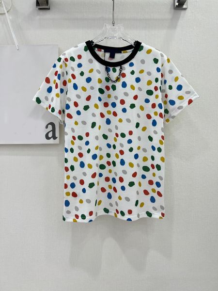 

2023 runway designer t shirts fashion dot printing short sleeve tshirts lady tees luxury casual cotton t-shirts, White