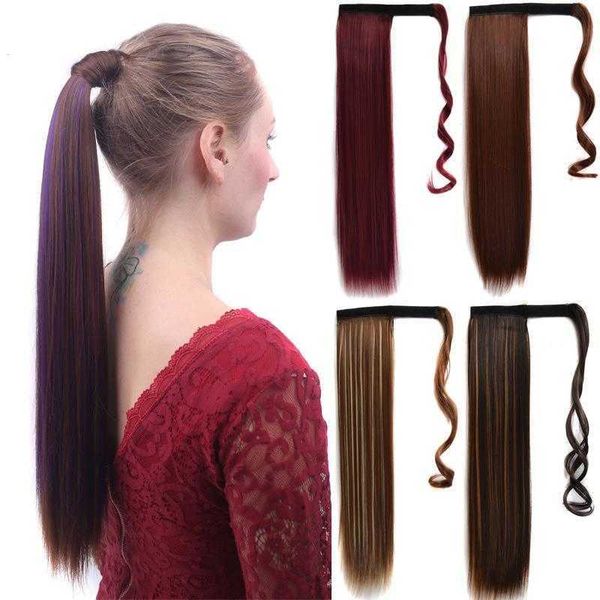 

velcro ponytail realistic matte silk long straight wig winding hair, Black