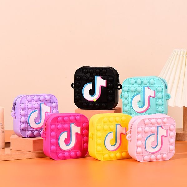 

cute handbags children's silicone headphones satchel children's coin bag fashion letter shoulder bag square personality tide cool, White