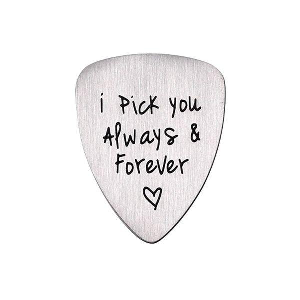 

titanium steel carved guitar pick i pick you always & forever letter engraved ukulele pick musical instrument accessory