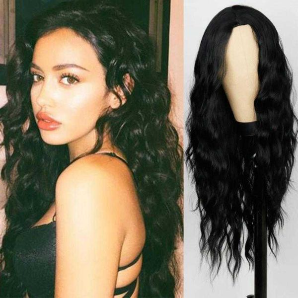 

wig female chemical fiber long hair corn curler whole head cover support, Black