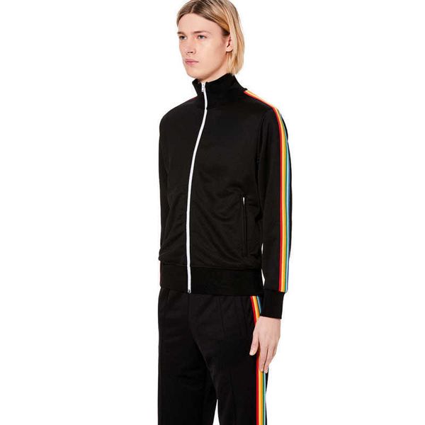 

yiciya palm brand pants set classic fashion two-piece set tracksuit men woman rainbow edge stripe pants sports zip hoodie jacket jogger pant, White