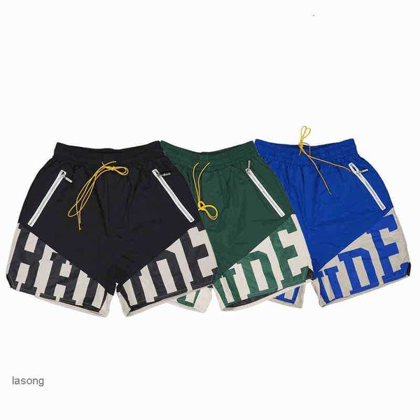 

rh shorts correct 22ss american high street rhude stitched lettered casual loose short cropped men's and women's outdoor leisure h, White;black