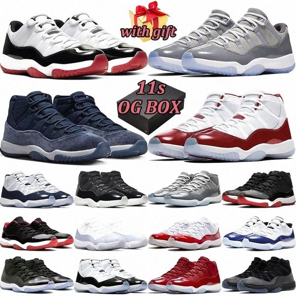 

og box 11 retro cherry basketball shoes men women midnight navy space jam cool grey 11s low black concord bred legend blue pure violet mens