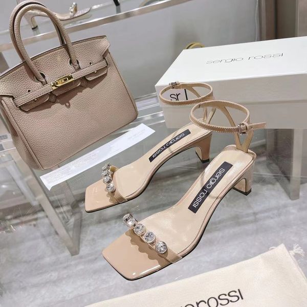 

stiletto heel designer sandals sr shoes women shoes sandal genuine leather diamond chain satin padlock 5 cm high heeled band box size 34-42, Black